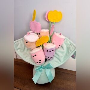 SMOKO Boba Flower Plush Bouquet 6 Bubble Teas & 6 Felt Flower Plushies 16" NWT